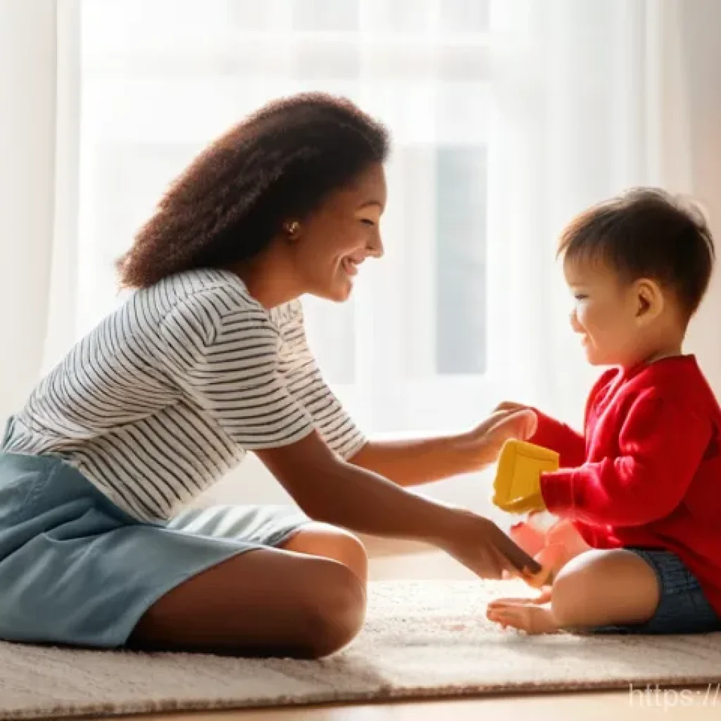 언어치료 기법 - **Prompt:** A heartwarming scene of a mother and her 2-year-old child in a brightly lit, cozy living...