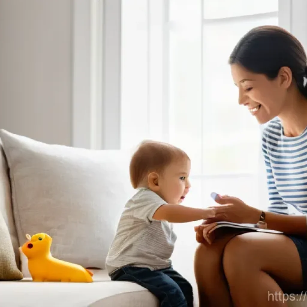 언어 장애 평가 기법 - **Prompt:** A heartwarming, softly lit indoor scene. A loving mother, dressed in casual, modest clot...