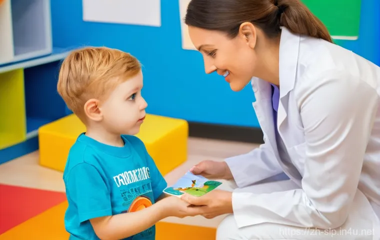 언어치료 교육과정 - A bright and hopeful young woman, fully clothed in smart casual attire, sits at a modern, organized ...