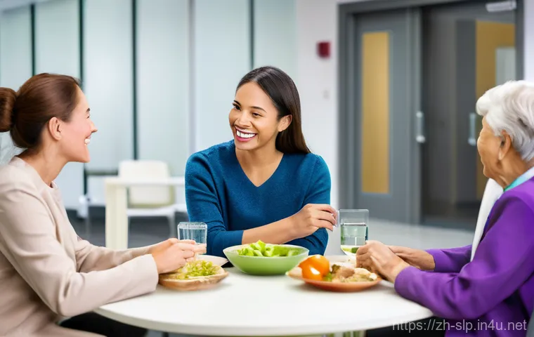 언어치료 교육과정 - A compassionate and professional female speech therapist, wearing a clean, light-colored lab coat ov...