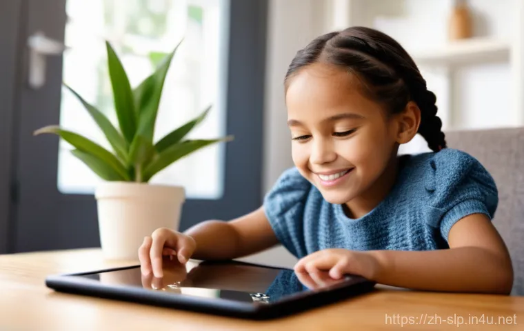 언어 및 의사소통 장애 - **Prompt 1: Empowered Communication with Technology**
    A bright, candid shot of a young girl, abo...