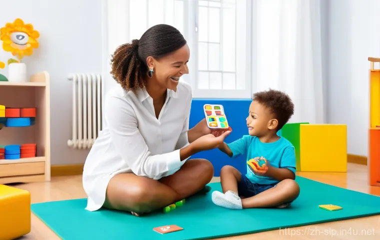 언어치료학 전공과목 - Play-based Language Therapy for a Child**
    A brightly lit, colorful therapy room designed for chi...