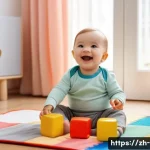 아동 언어 치료 평가 - **Prompt:** "A toddler, around 2 years old, wearing a cloth diaper, is sitting on a colorful playmat...